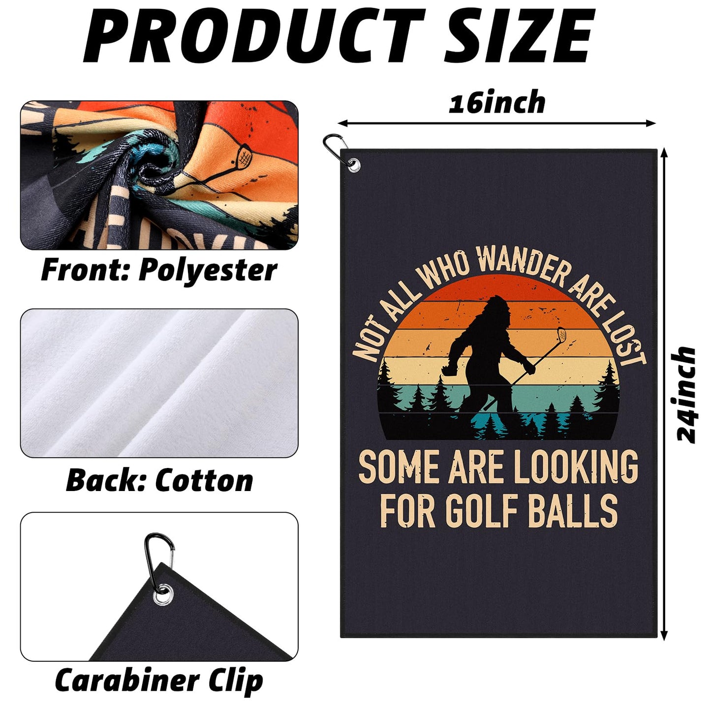 HunnmingRe 2 Pcs Funny Golf Towel with Clip Not All Who Wander are Lost Some are Looking for Balls Golf Accessories for Men Husband Boyfriend Dad and Grandpa(Classic Style)