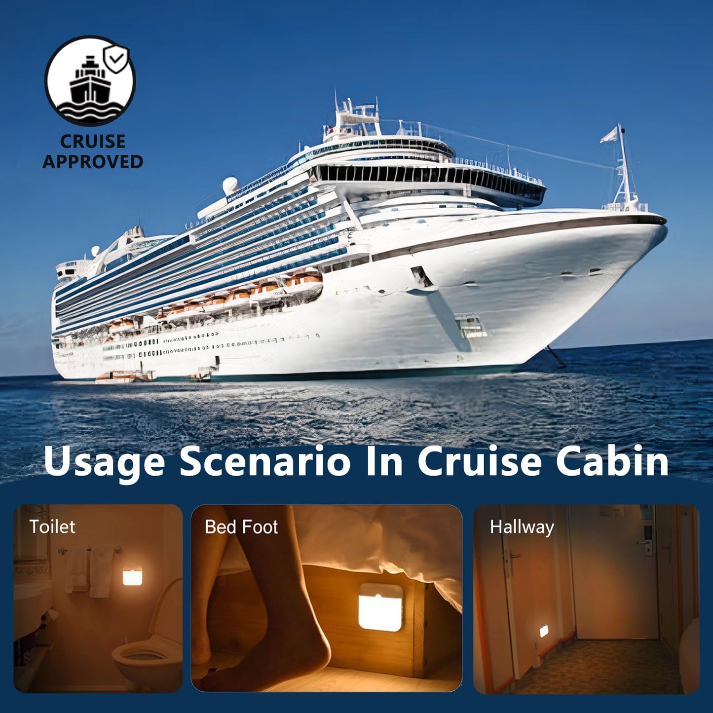 LAIDOLAILA 2 Pcs Magetic Night Light Motion Sensor Cruise Ship Approved with USB Cable LED Rechargeable Battery for Indoor Use in Bathroom Hallway Cabin Toilet Bed Stair Automatic Motion for Travel