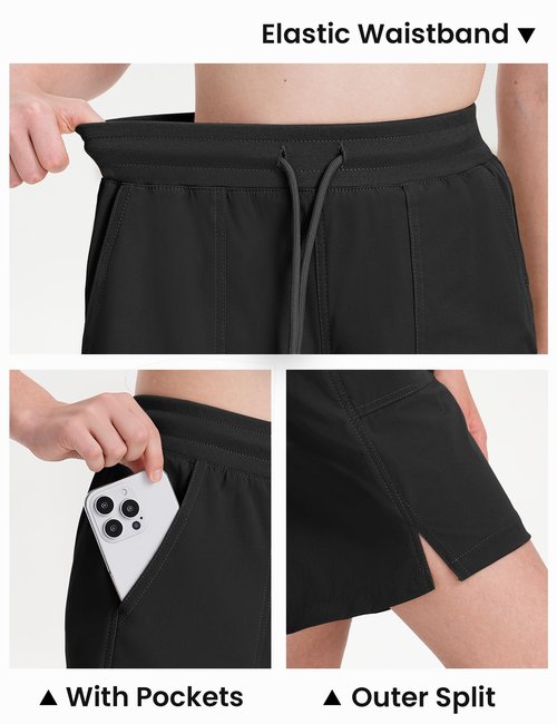 HASMES Girls Athletic Bermuda Shorts with Pockets Lightweight Quick Dry Hiking Cargo Running Shorts for Kids 7-14Y Black