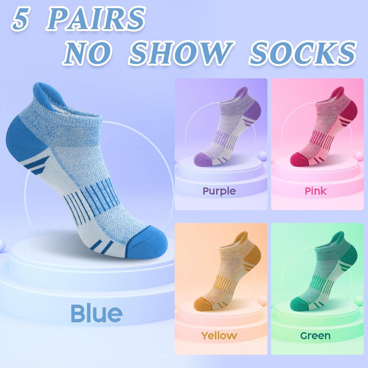 YSense Ankle Socks - Thick Cushioned Athletic Cotton Socks for Men & Women | Moisture-Wicking, Low Cut