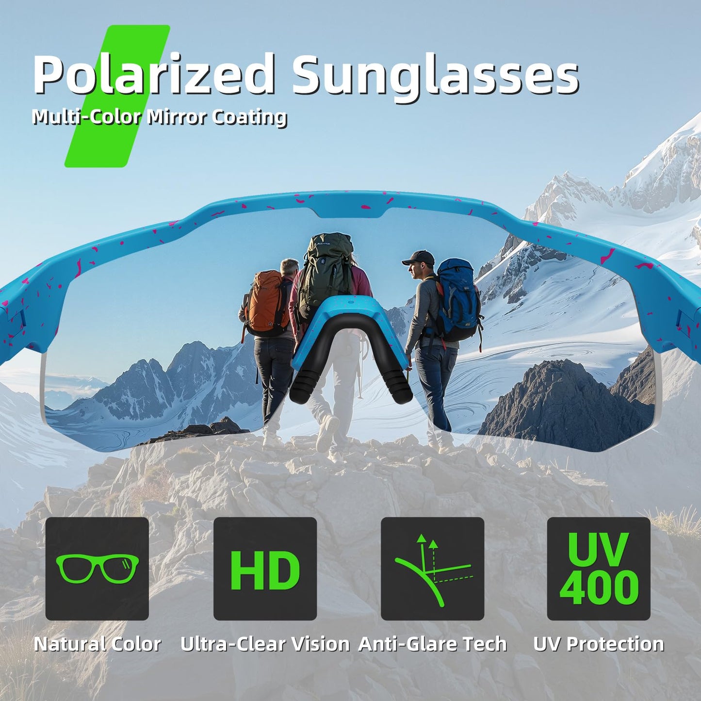 HAAYOT Polarized Sports Sunglasses for Men Women UV Protection Baseball Cycling Running Driving Fishing Glasses Blue Red