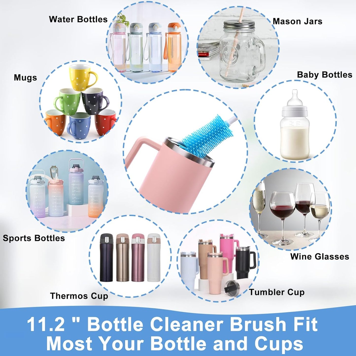 XANGNIER Water Bottle Cleaner Brush Set - 5 Pcs for Hydrojug & Tumbler Accessories | Fits 20 oz, 32 oz, 40 oz