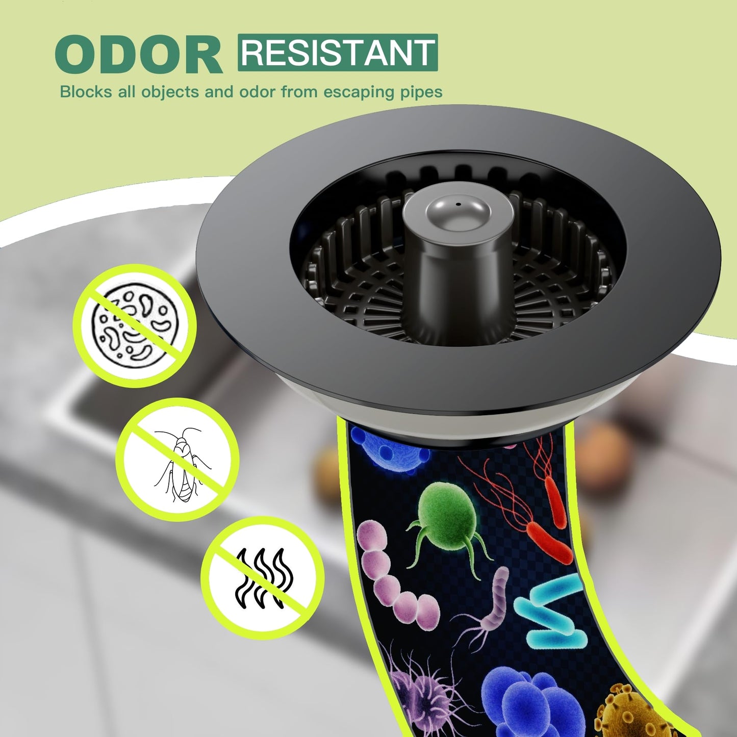 Sink Drain Strainer, 3 in 1 Kitchen Sink Drain Strainer, Kitchen Sink Stopper, Sink Drain Stopper, Sink Strainer with an Extra Anti-Clog Basket for US Standard 3-1/2'' Sink Hole, Brass Material Black