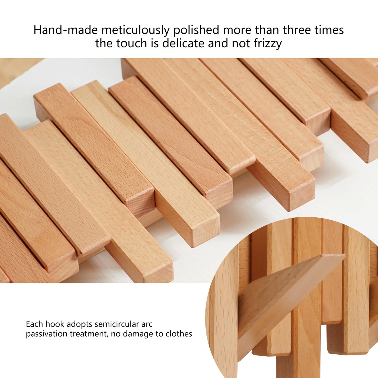 Acsigesn Wooden Coat Rack Wall Mounted Sticks Multi Rack Solid Handmade Natural Beech Wood Artwork with 6 Flip-Down Unique Modern Hooks for Coats Bag Hat Umbrella