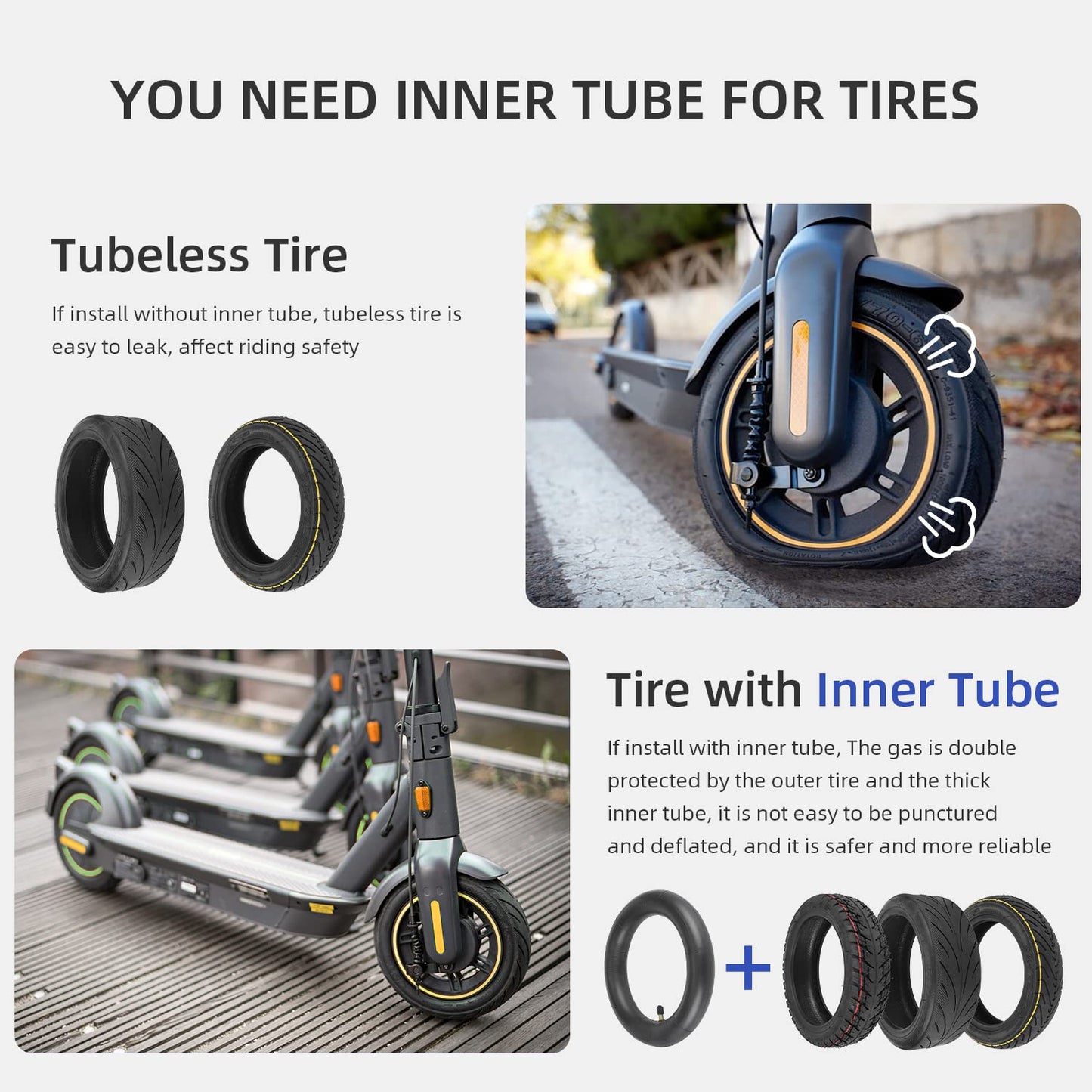 ulip 60/70-6.5 Scooter Tires with Inner Tube Pneumatic 10 Inch Tire Replacement Straight Vavle for Ninebot Max G30 G30D G30LP (2 Tires and 2 inner tubes)