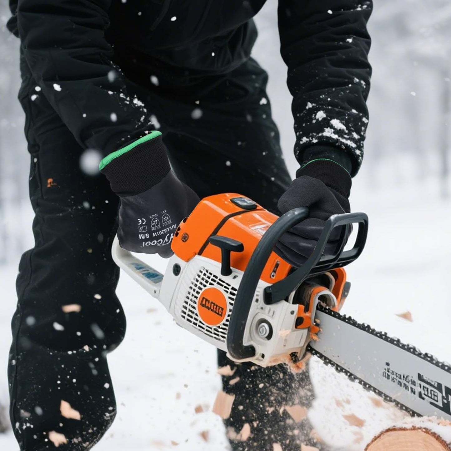 DS Safety Waterproof Gloves for Men and Women, Winter Work Gloves for Cold Weather, Thermal Insulated Freezer Gloves,Black (L)