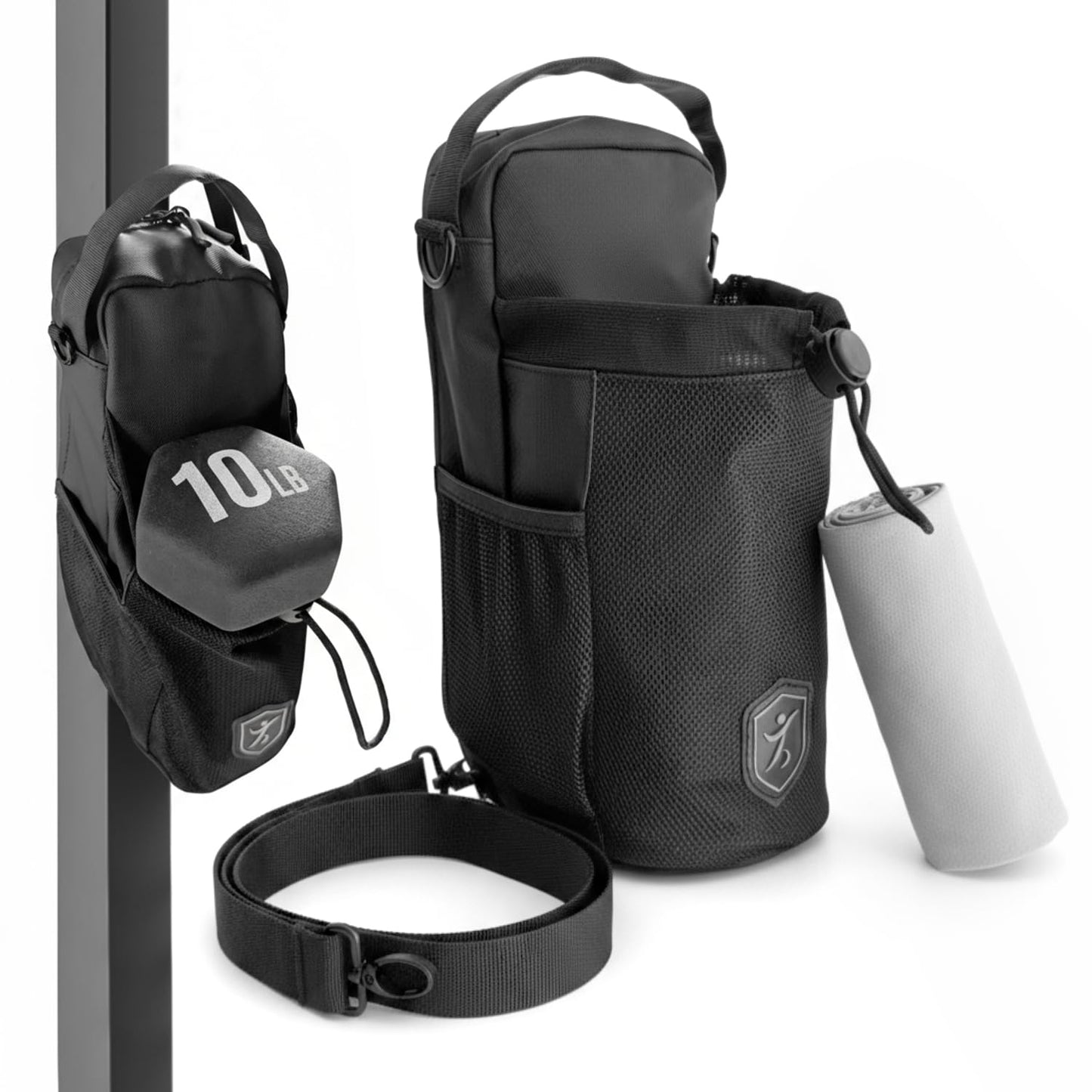 Magnetic Gym Bag with Double-Sided Handles, Heavy-Duty Bottle Holder with Key Hook, Reflective Badge, Elastic Mesh Closure, Waterproof, Strong Magnet, Box & X Stitching, Fits Most Bottles