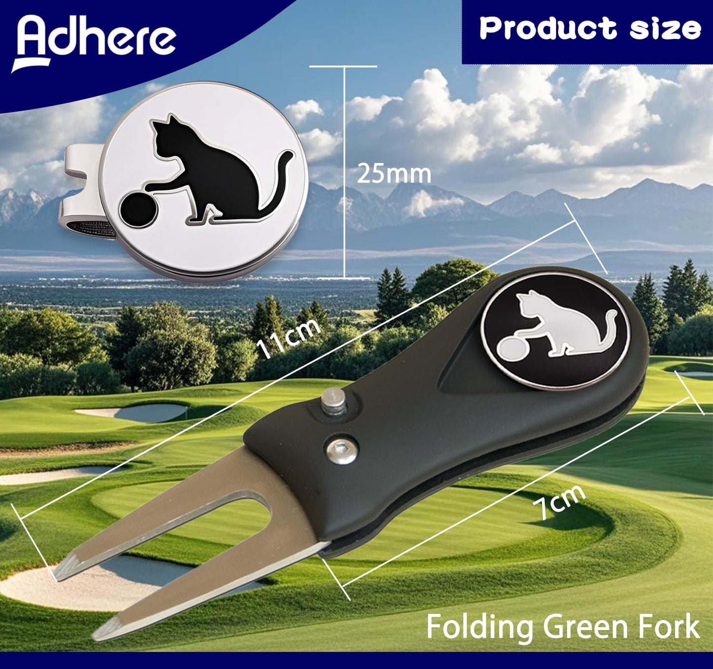 Adhere Golf Ball Markers Personlized Double Side Cute cat Logo Enamel with A Magnetic Hat Clips,A Premium Golf Gifts. (A-Ball Markers & Divot Tool Gift Set)