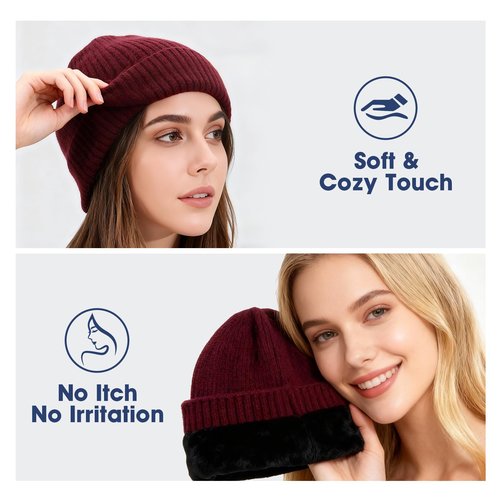 DACKRITO Thick Fleece Lined Knit Beanie for Men & Women – Warm Winter Cuffed Hat for Cold Weather Outdoor Wear Black