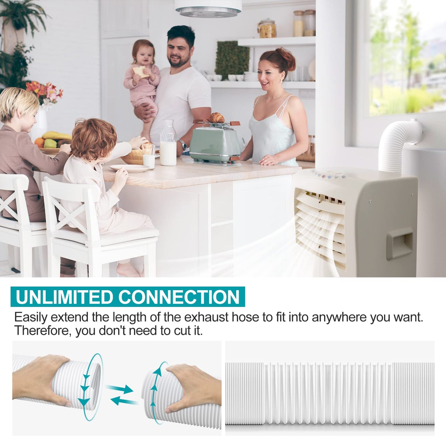 Portable AC Hose, YJHome 5.9 Inch Portable Air Conditioner Hose Counterclockwise AC Exhaust Hose Length to 80 Inch, Universal Replacement AC Vent Hose for Portable AC Models