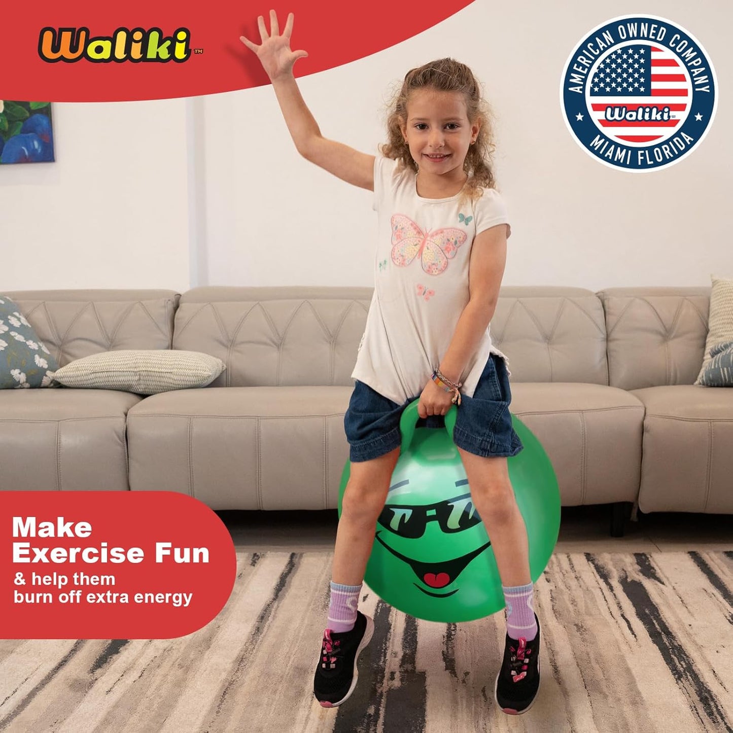 WALIKI Hop Ball Toy - 18” Green Jumping Therapy Ball for Kids Aged 3-6 | Fun Outdoor Activity