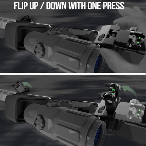 Classic 45 Degree Offset Iron Sights - Tool-Free Adjustable Flip Up Fiber Optic Sights with Red & Green Dots