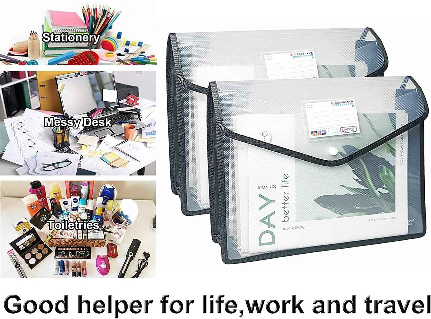 YoeeJob Plastic File Folders Legal Size Expandable Document Folder with Snap Button Closure, A4 Expanding File Wallet Envelopes Pouch with Label Pocket, 18 Packs, Black