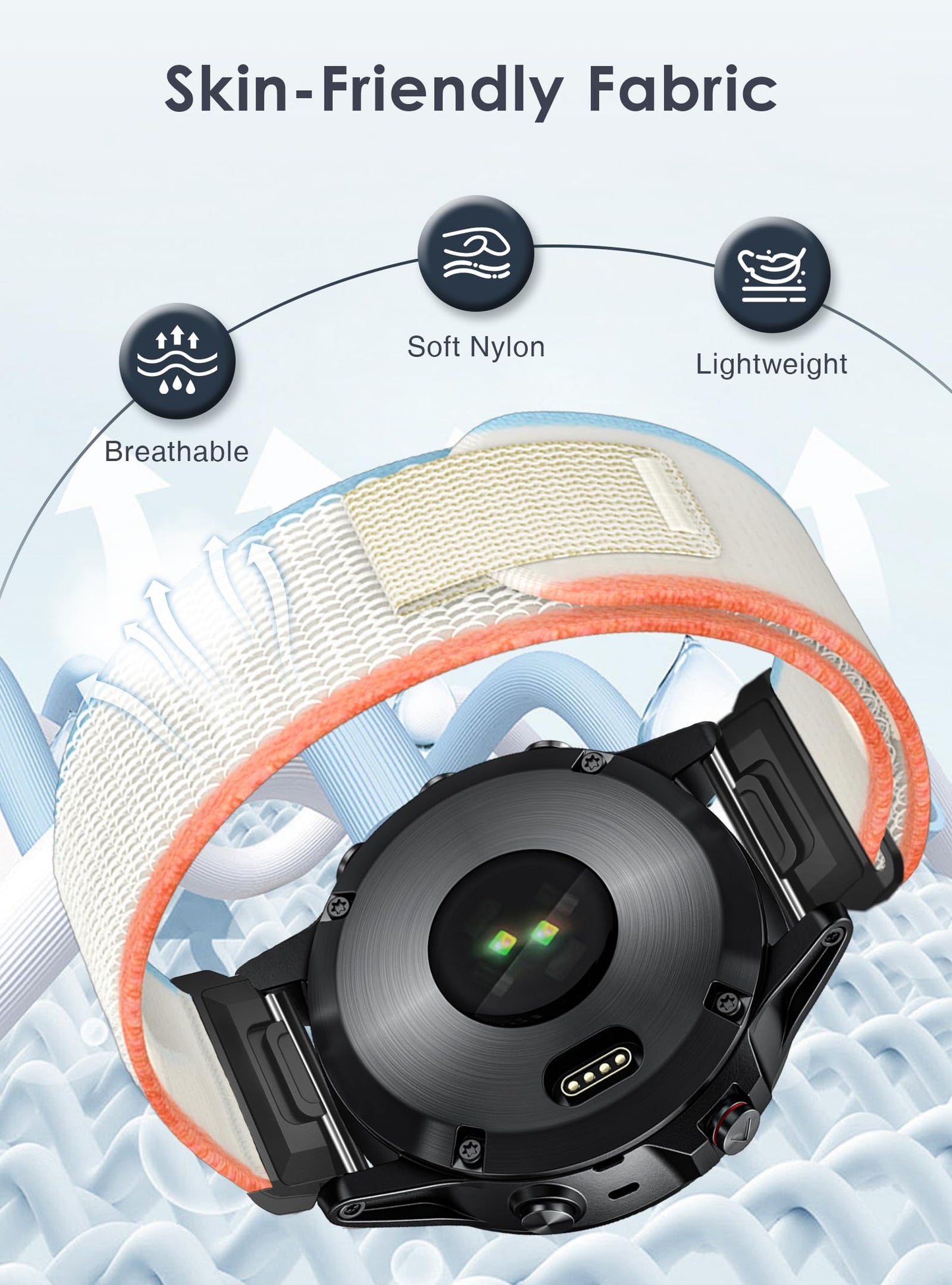 Sports-Band for Garmin Fenix 8 AMOLED-51mm/7X/7X Pro/6X Pro/Fenix 6X Sapphire/5X/5X Plus/3/3HR, 26mm Quickfit Adjustable Nylon Loop Bands for Garmin Descent MK1/MK2i/MK3/MK3i/Enduro3/Tactix Delta, Men Women Breathable Durable