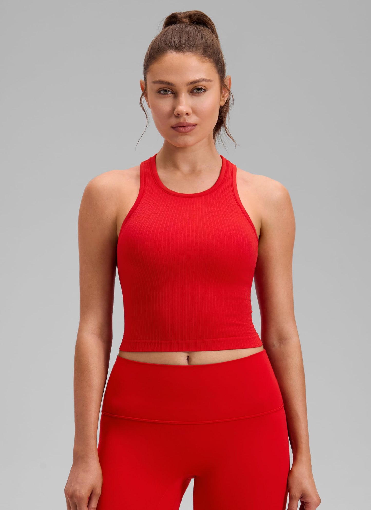 CRZ YOGA Seamless Rib Racerback Crop Tank Deep Red Medium