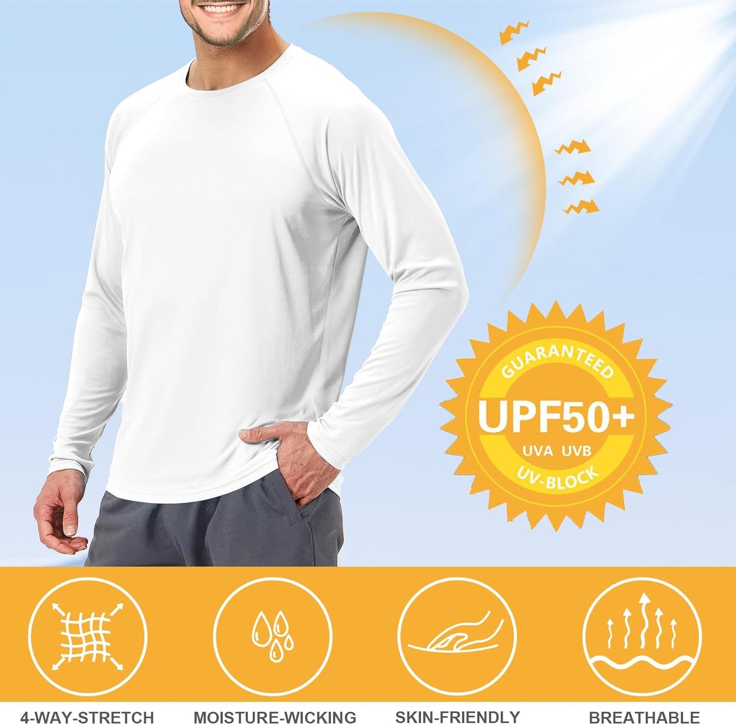 Skiennix Men's Swimming Shirt - Short Sleeve UPF 50 Quick Dry Rash Guard for Fishing & Running