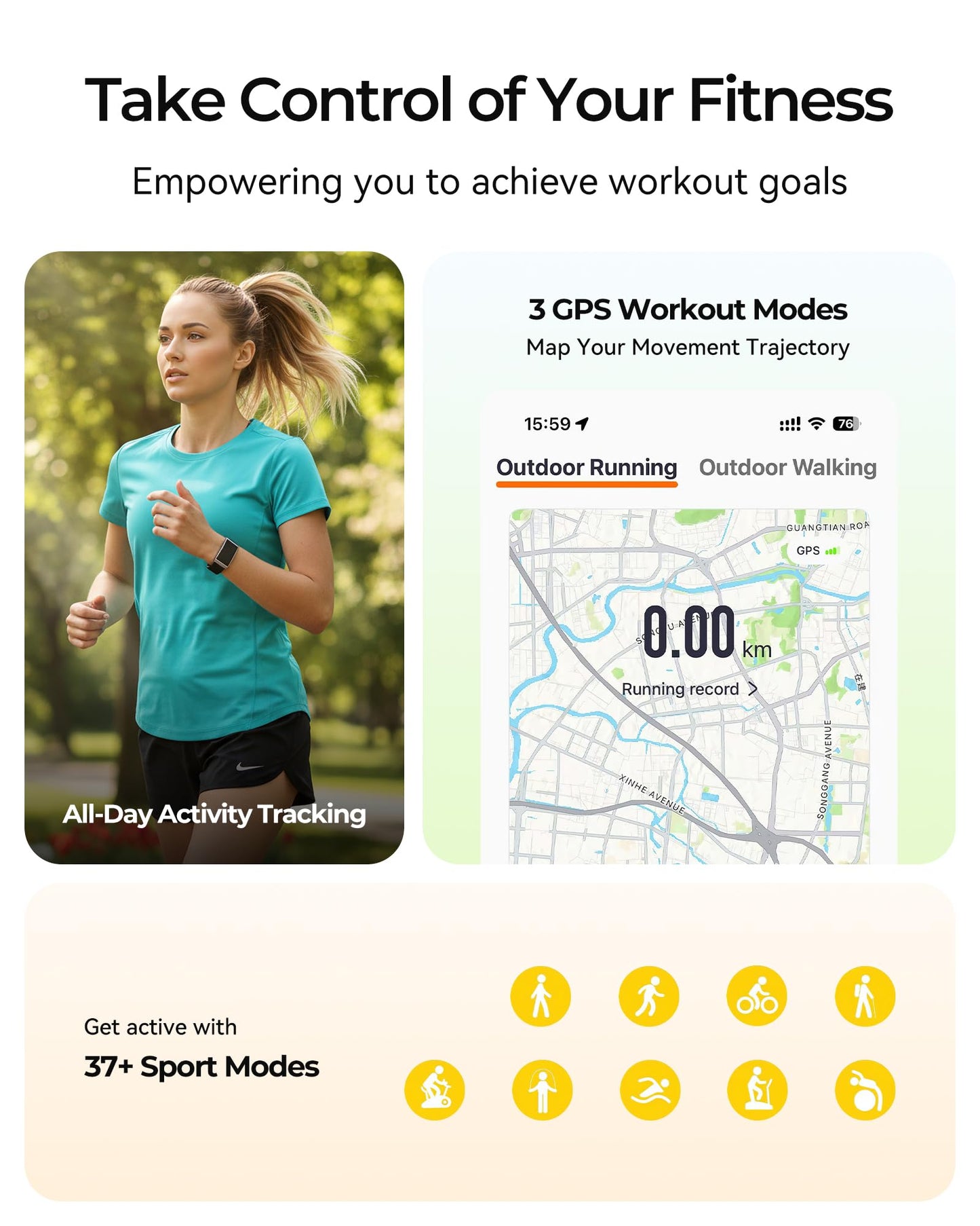 Eochuy Fitness Tracker – 24/7 Activity & Sleep Tracker with Heart Rate/SpO2/Stress, 37 Sports Modes, Free APP, Smart Watches for Men Women, 2 Bands & Armband (Coal Black)