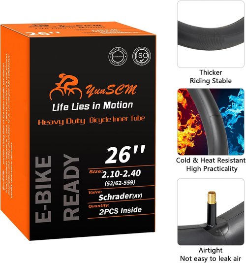 Heavy Duty 26-Inch Bike Tubes by [Brand Name] - 2-Pack with AV32mm Schrader Valve for Optimal Performance