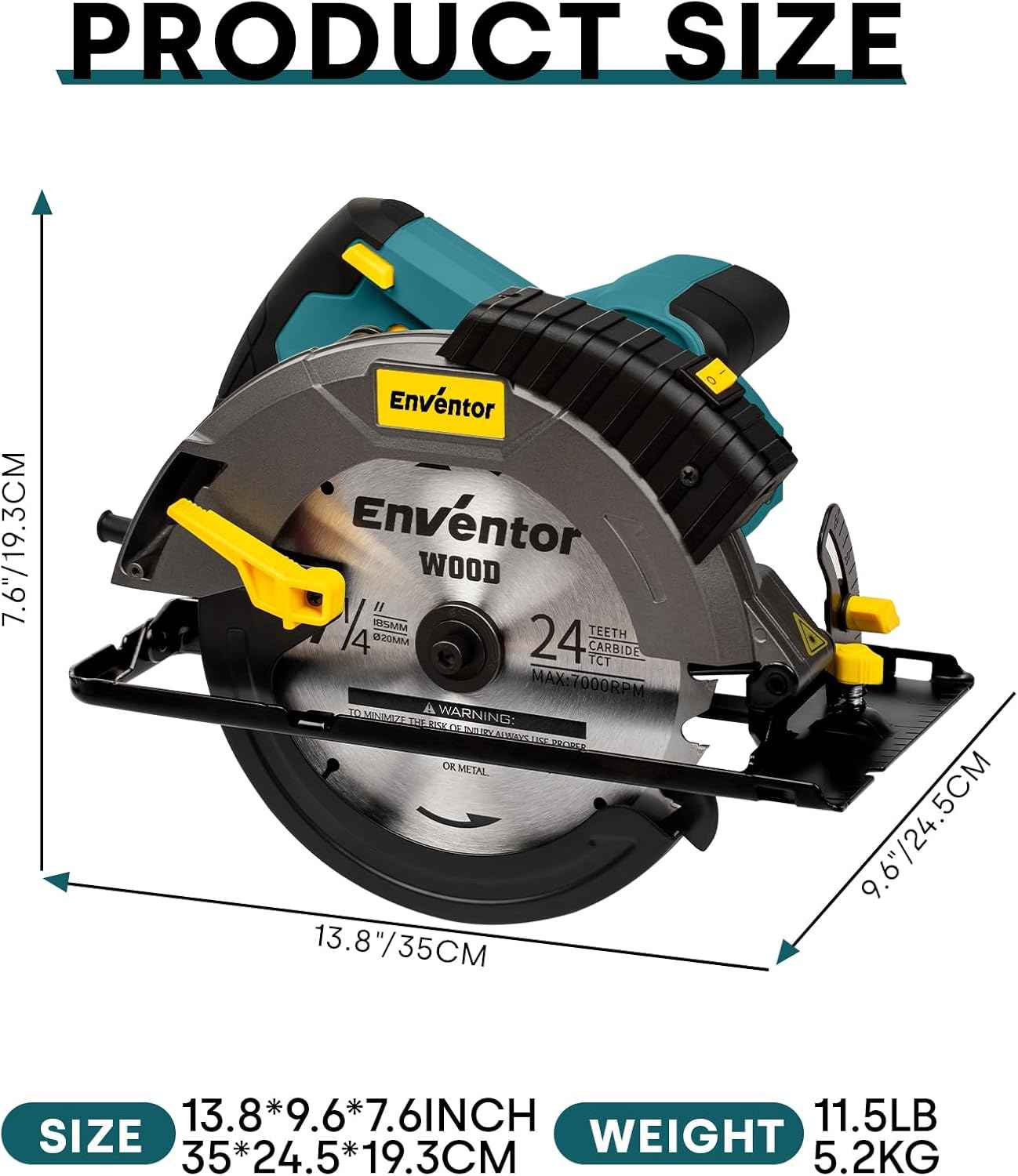 14A Electric Circular Saw with Laser Guide & 2 Blades - 7-1/4 Inch, 5500RPM