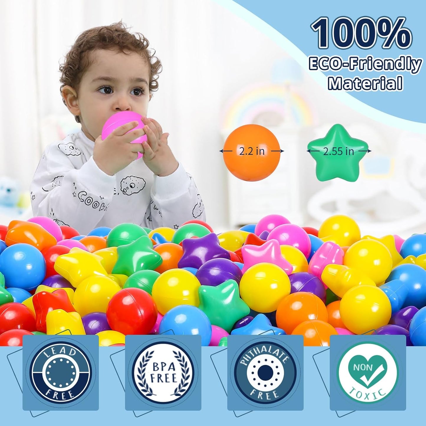 STARBOLO Star Ball Pit Balls for Kids - 50 100 200 500 Crush Proof Play Plastic Balls for Ball Pit Phthalate Free BPA Free Non-Toxic Indoor Outdoor,Soft Plastic Pool Balls for Kids Birthday Party.