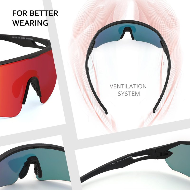Ukoly Cycling Sunglasses for Youth Men Women, TR90 Polarized Sports Sunglasses,Outdoor Sport Baseball Glasses UV400 Cycling Eyewear (Red)