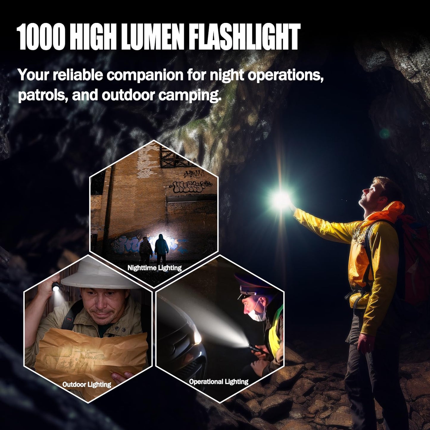 FandyFire 1000 Lumen Tactical Flashlight with Holster, Super Bright Single Mode Law Enforcement - Police LED Flashlight for Security and Duty Belt Mini Torch 502B