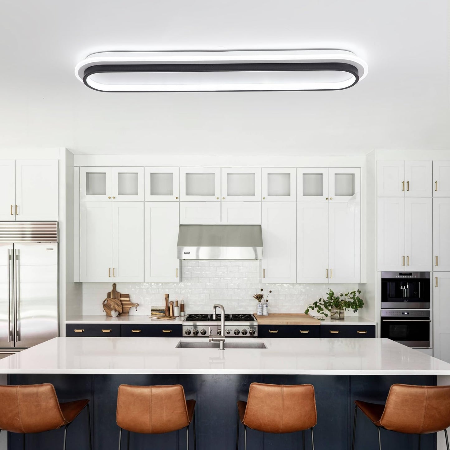 Vloitgol Modern Linear Ceiling Light, 31.5Inch Dimmable LED Flush Mount Ceiling Lamp with Remote Control, Long Ceiling Light Fixture for Kitchen Office Bedroom Hallway