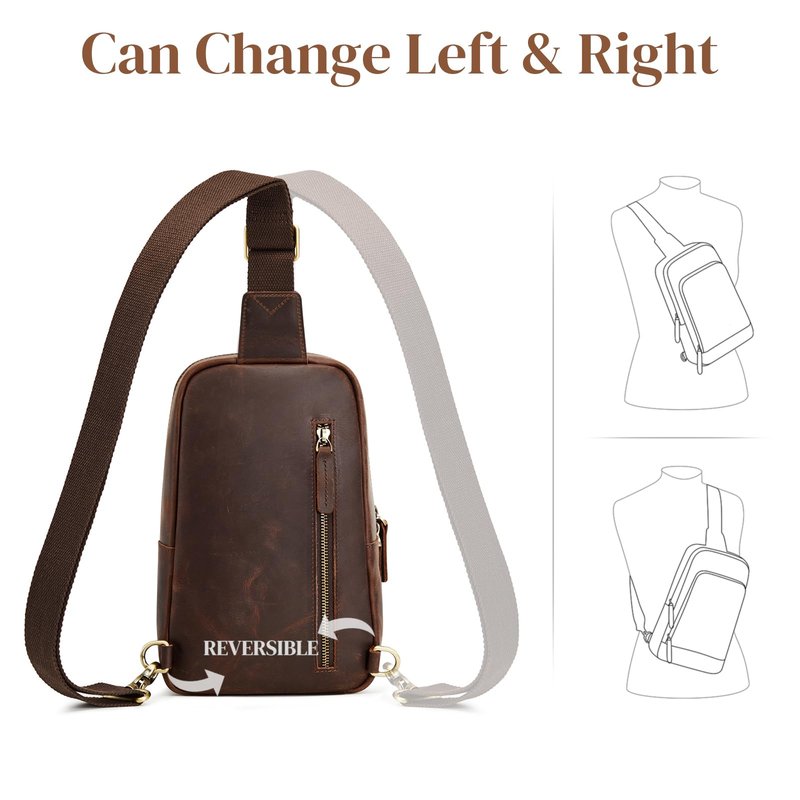 S-ZONE Sling Bag for Men Women RFID Blocking Top Grain Leather Crossbody Shoulder Bag Chest Hiking Daypack Travel
