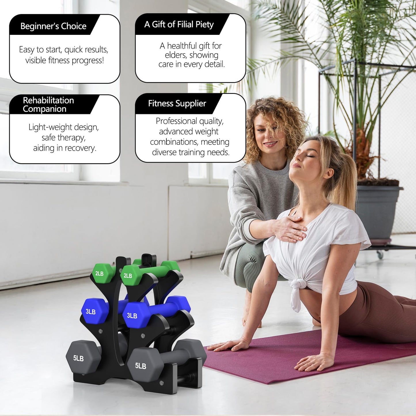 Portzon Weights Dumbbells Set with Various Color and Weights and Compatible, 1-15 LB, Anti-Slip, Anti-roll, Hex Shape