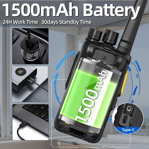 Walkie Talkies Long Range Rechargeable Encrypted Two Way Radios for Adults with Earpieces,Portable 2 Way Radio 1500mAh UHF Handheld VOX Family Walky Talkie with USB-C for Hiking Camping Skiing,2 Pack
