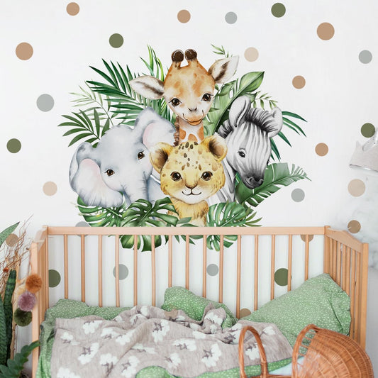 37.95x33.13 Inch Watercolor Jungle Animal Wall Decal Forest Animal Tiger Elephant Giraffe Zebra Wall Sticker Removable Safari Animal Wall Decal for Baby Nursery Playroom Bedroom Classroom Wall Decor