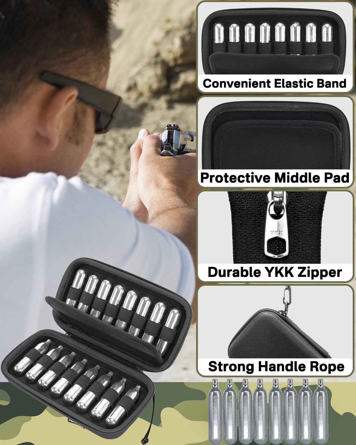 RAIACE CO2 Cartridges Storage Case - Compatible with Crosman & Umarex | Holds 12g & 8g Cartridges