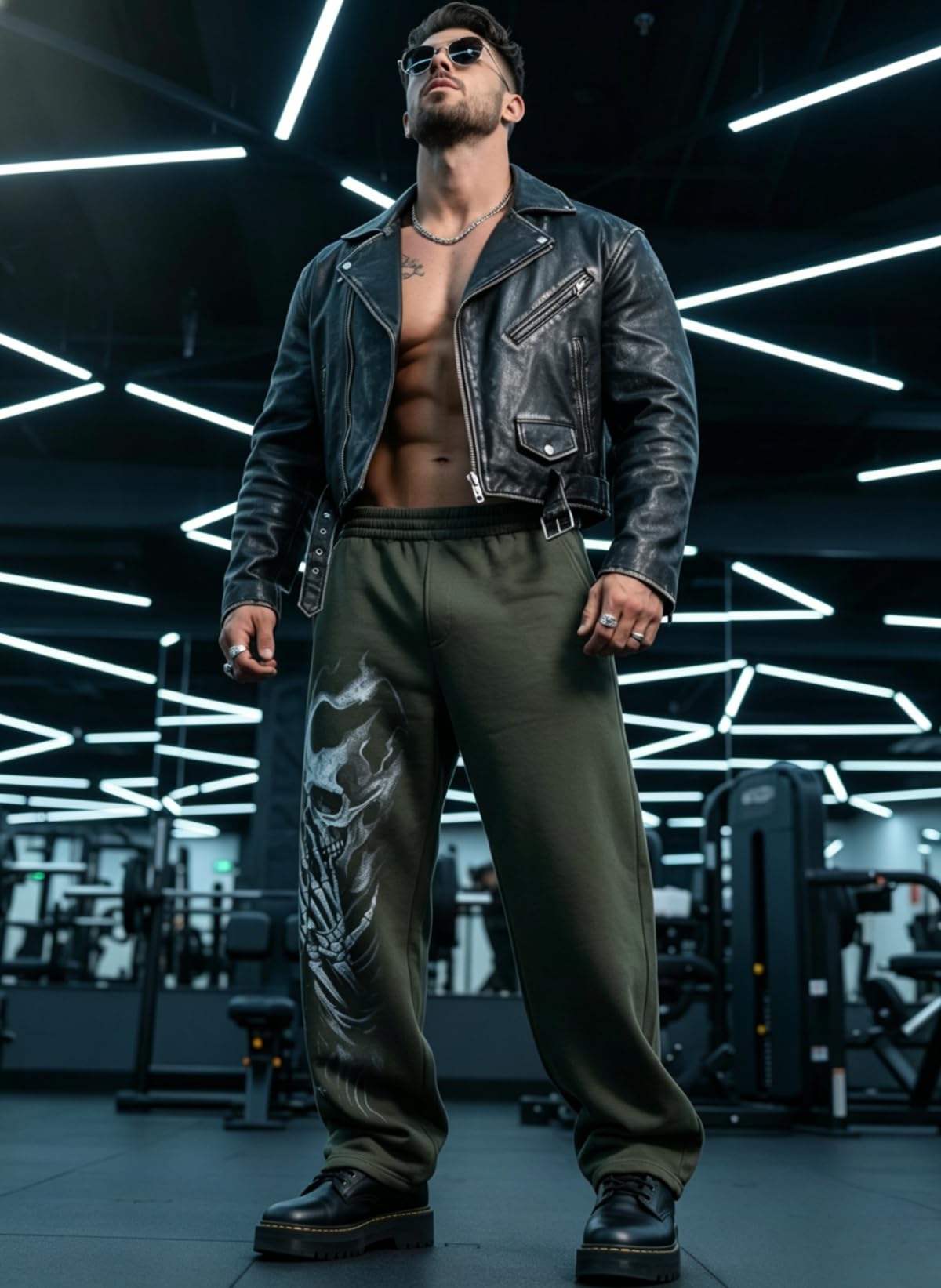 Piuntersite Men's Skull Print Sweatpants Relaxed Fit Punk Gothic Joggers Streetwear Hip Hop Lounge Track Pants with Pockets Black L