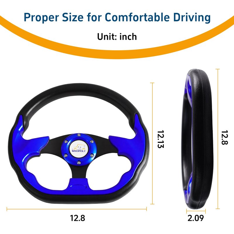 Mixopoly 12.5" Universal Golf Cart Steering Wheel fits Club Car DS/Precedent/Onward/Tempo, Yamaha, and EZGO TXT/RXV Golf Cart, Anti-Slip and Good Grip (D-Shape, Blue)