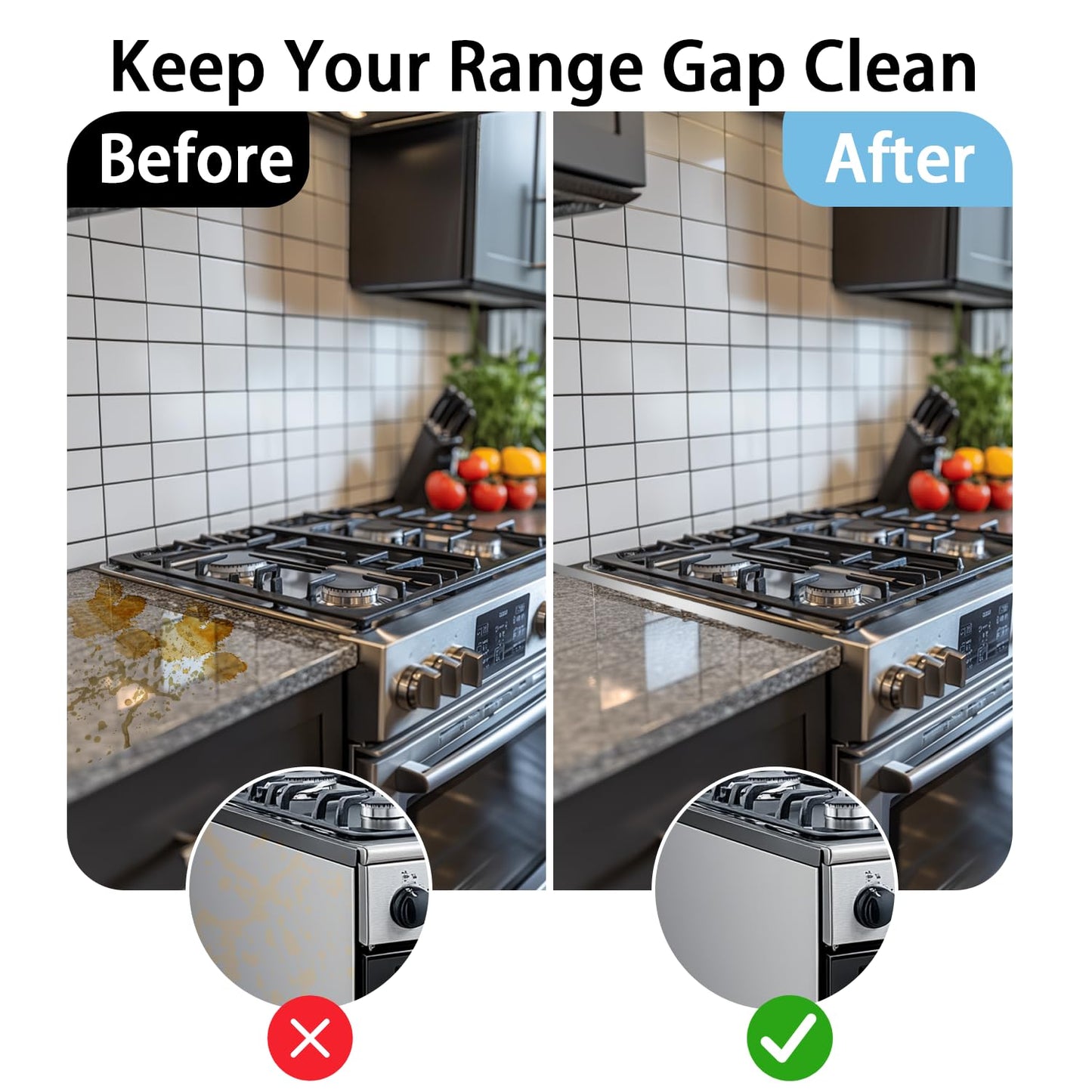 Stove Gap Covers Stainless Steel, 2 Pack, Stove Gap Filler, Stove Gap Guard, Range Trim Kit, Heat Resistant, Easy Clean, Retractable, Length 13.8” to 27.5”