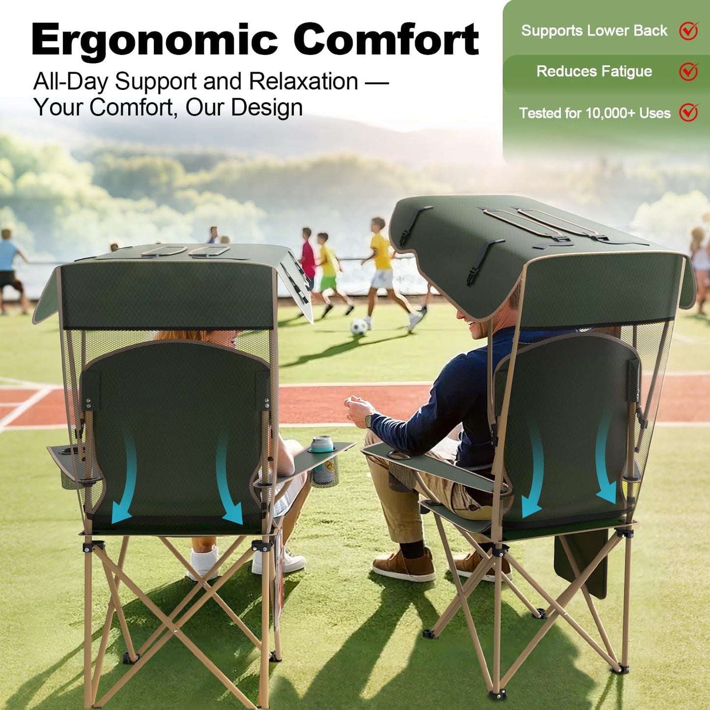 VTOY Portable Camping Chair - Durable 600D Oxford Folding Chair with Canopy for Outdoor Activities