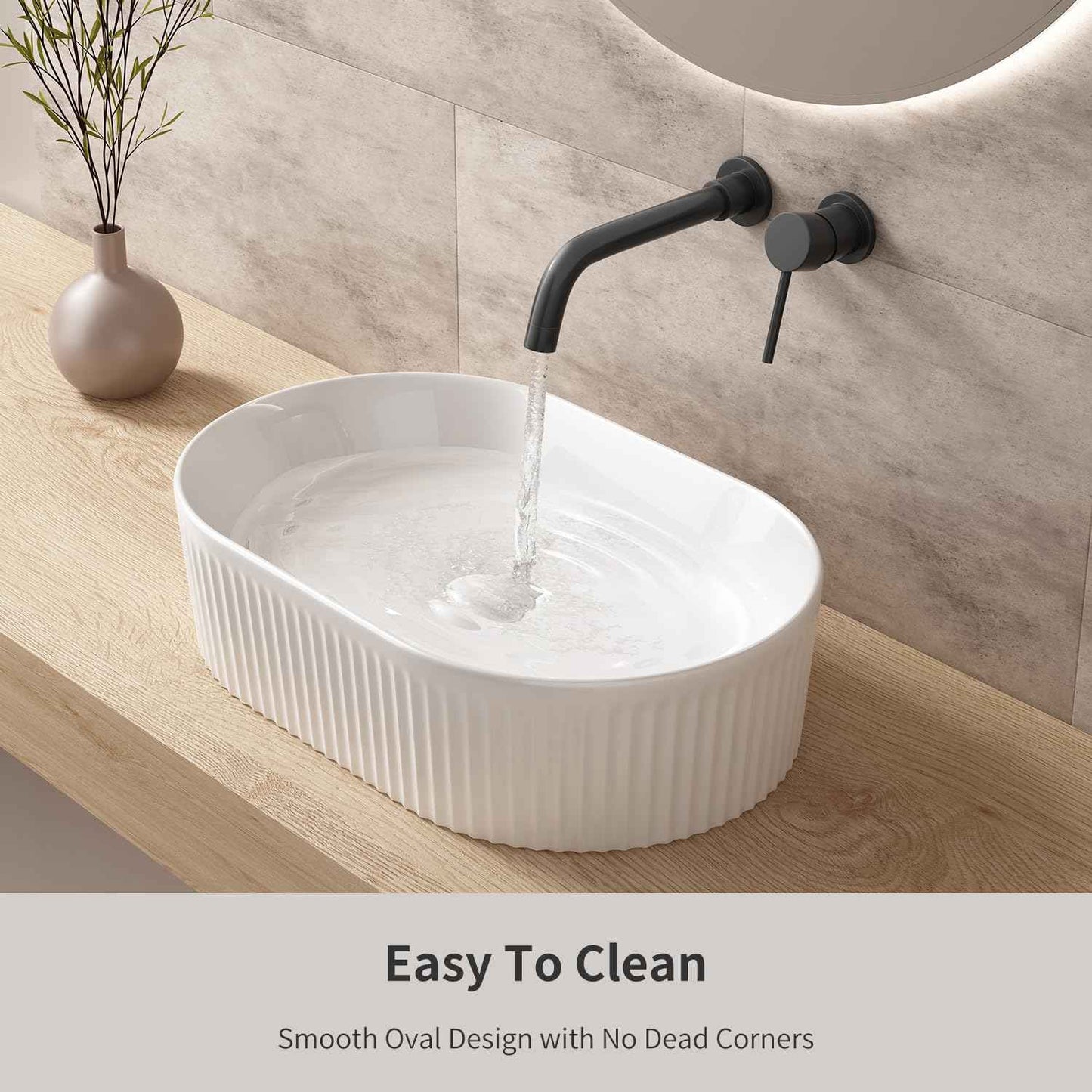 Oval Bathroom Sink Above Counter, OCEALAGOON 19″ x 12″ White Porcelain Vessel Sink, Modern Vanity Bowl Sink, Art Ceramic Wash Basin