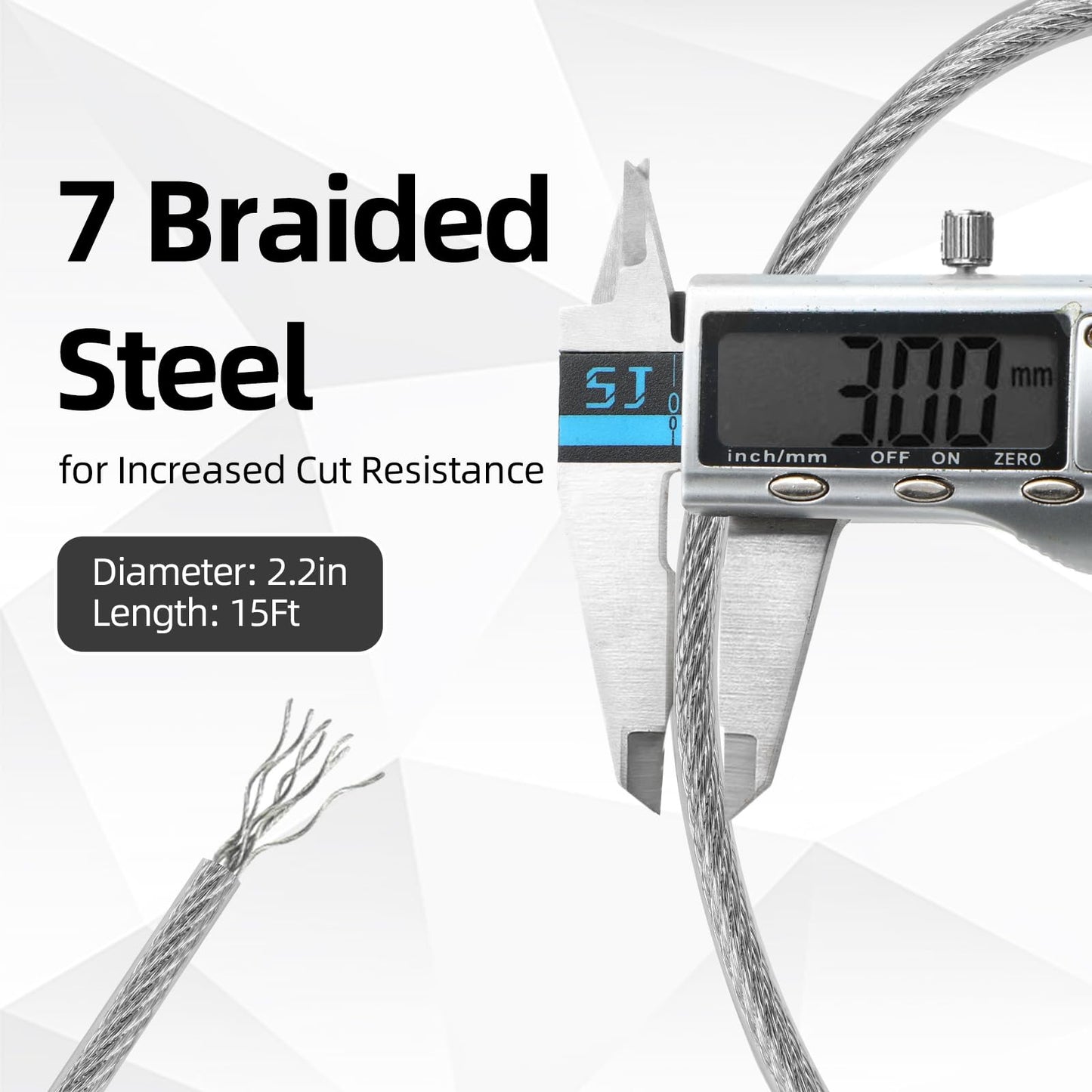 DELSWIN Security Steel Cable with Loops - 3mm (1/8 inch) Thick 15FT Heavy Duty Safety Wire Bike Lock Cable Vinyl Coated Braided Cable for Luggage,Ropes of Metal