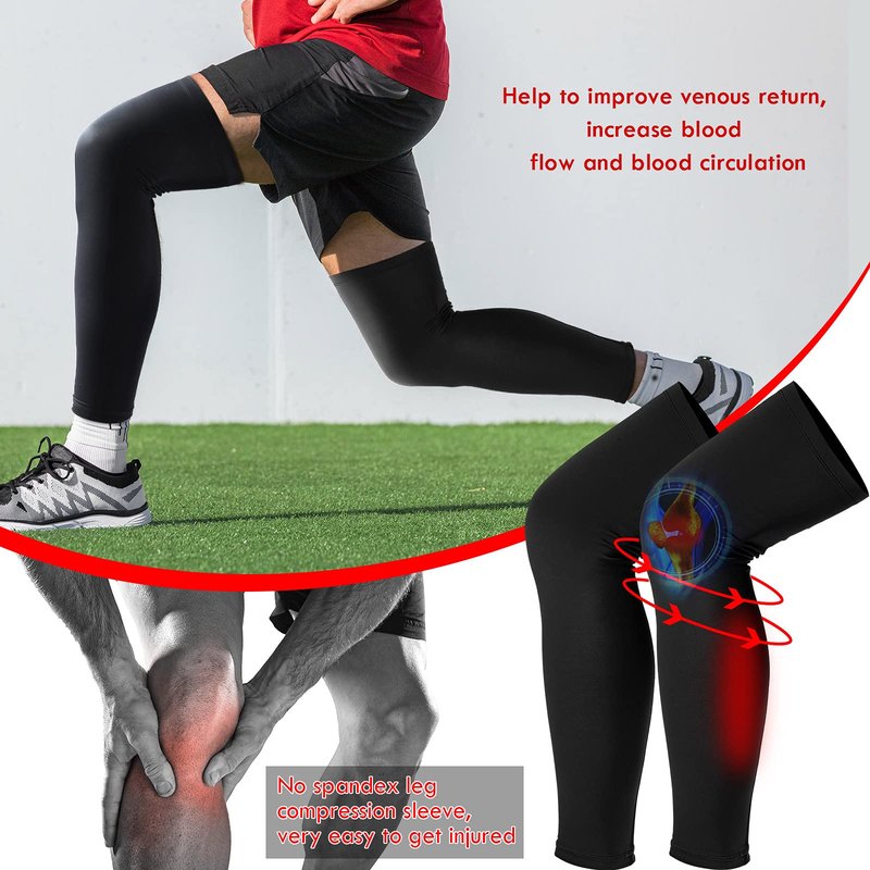 Skylety Leg Sleeves Compression Long Knee Sleeve UV Preserve for Men Women Sport Basketball Football (Black,6 Pieces)