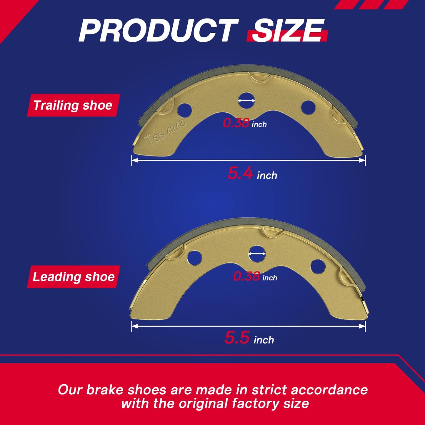 SUPGCPER Golf Cart Universal Brake Shoes, Golf Cart Brake Shoes Fit 1995-UP Club Car DS, 2004-UP Precedent, 1986.5-1995 EZGO, Yamaha G1 G2 G8 G9, Replace OEM# 101823201 23364G1 (2 Short & 2 Long)
