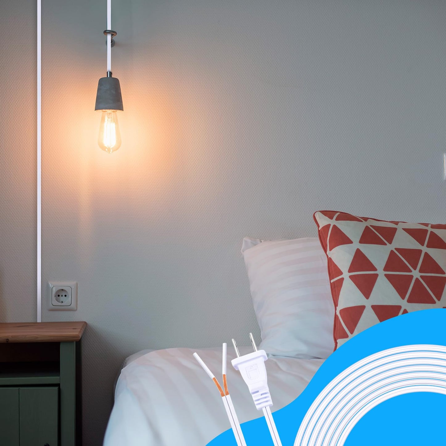 Saysurey Lamp Cord with End Plug Replacement Electric Lamp Wire Clear 18/2 SPT-1 Wire Stripped End Ready for Wiring Repair Part for Table Floor Lighting Fixture(15ft,White)