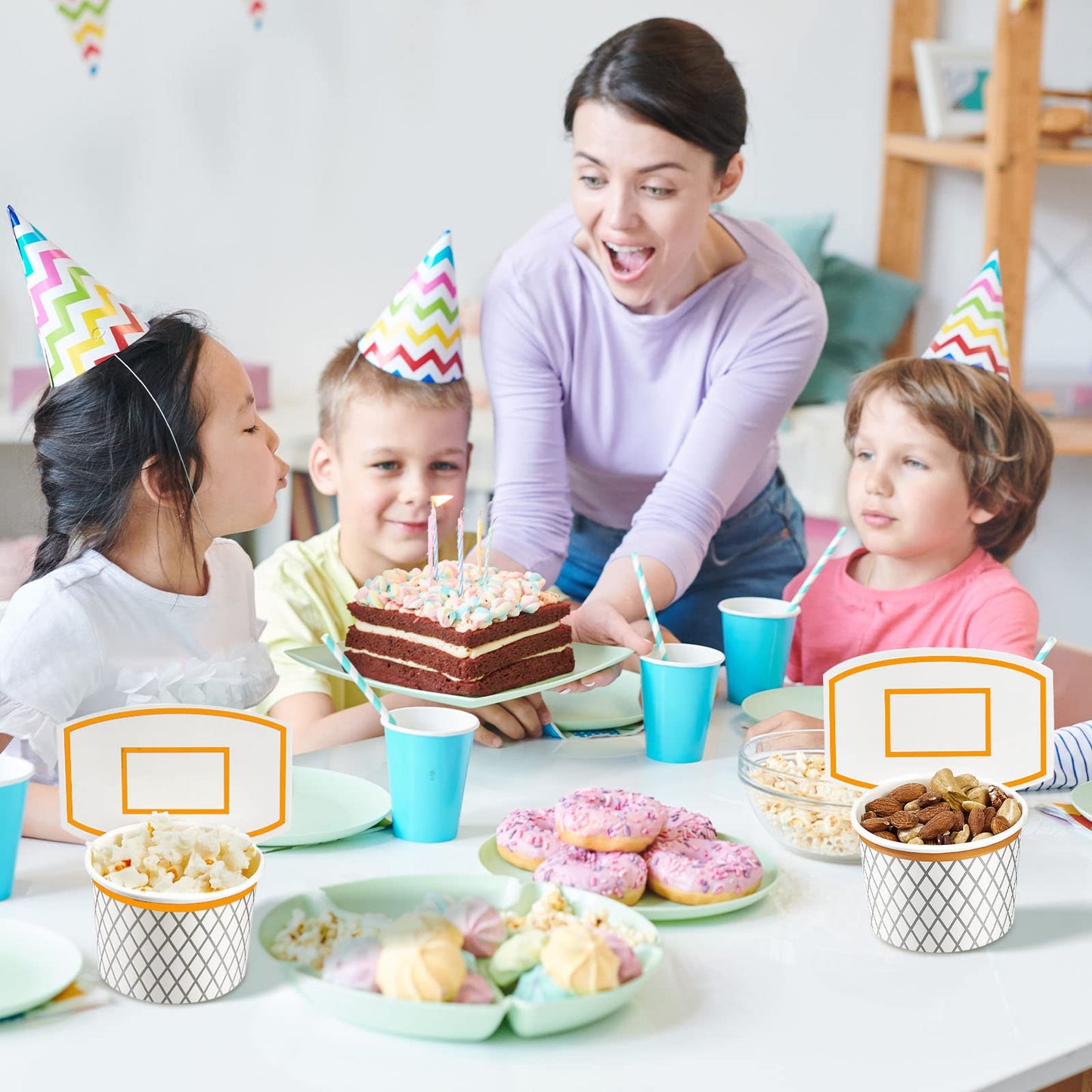 Suclain 24 Pieces Basketball Hoop Snack Cups Basketball Party Decorations Paper Party Supplies Paper Snack Cups Disposable Treat Food Bowls for Ball Themed Birthday Favors