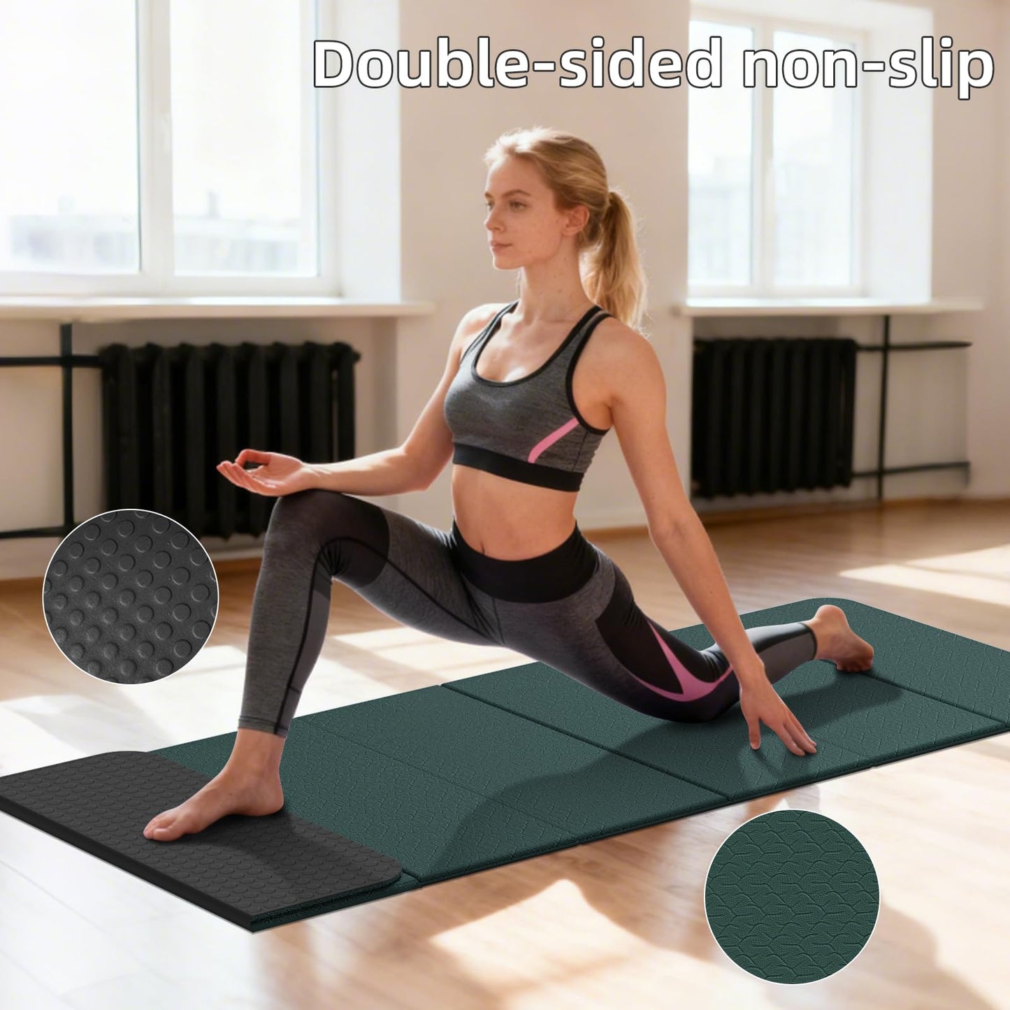 WUWAN Foldable TPE Yoga Mat Thick 10mm,75" x40"Extra Large Exercise Mats