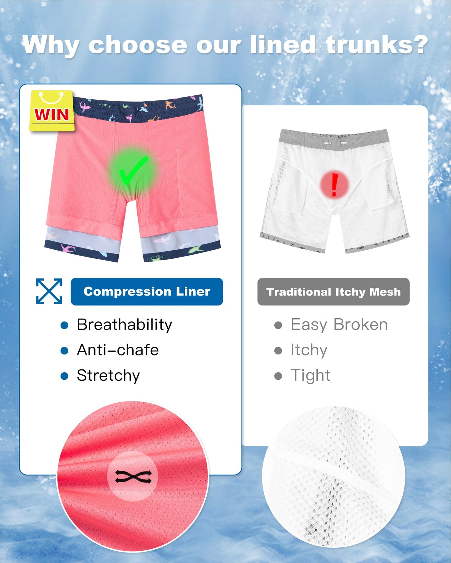 SURF CUZ Mens Swim Trunks with Compression Liner Quick Dry Swim Shorts 7" Swimming Trunks Stretch Bathing Suit 7 Inch,01 Rainbow Dolphins,M