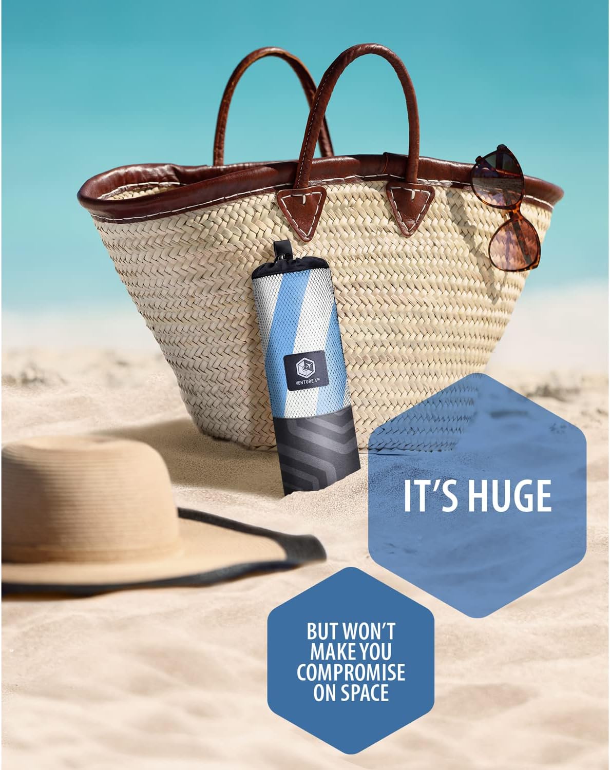 VENTURE 4TH Microfiber Beach Towel - Quick-Dry, Compact, Sand-Free & Lightweight | Sky Blue Stripes, 35x78 Inches