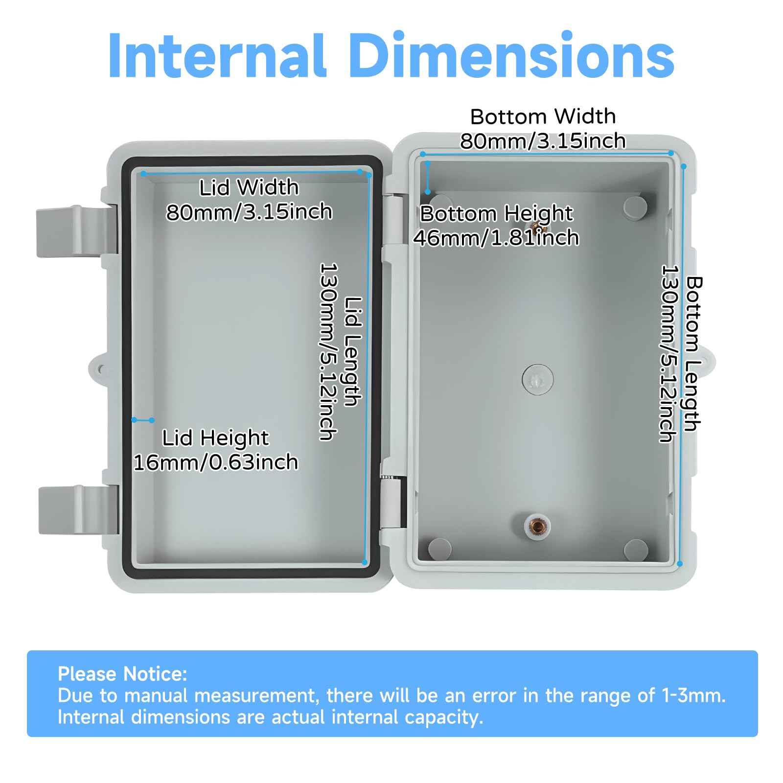Outdoor Electrical Junction Box Waterproof IP65, Thicken ABS Plastic Project Enclosure Weatherproof with 1 Grid Mounting Plate, 2 Cable Glands, 4 Wall Brackets and 8 Screws (Small: 5.9"x3.9"x2.8")