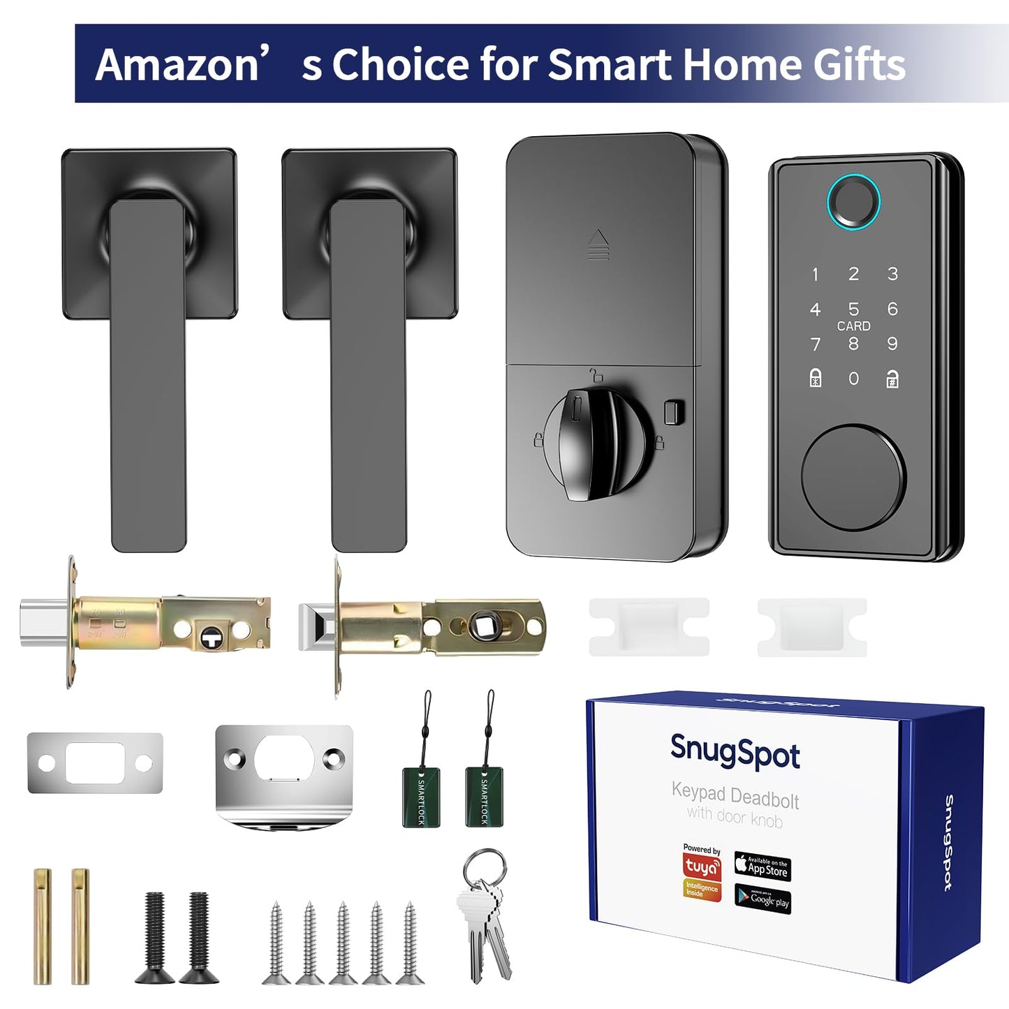 WiFi Fingerprint Smart Lock for Front Door - Keyless Entry Door Lock with Handle Set | No Bridge Required Electronic Digital Keypad Deadbolt with APP Control,Auto-Lock,USB-C Charging Port