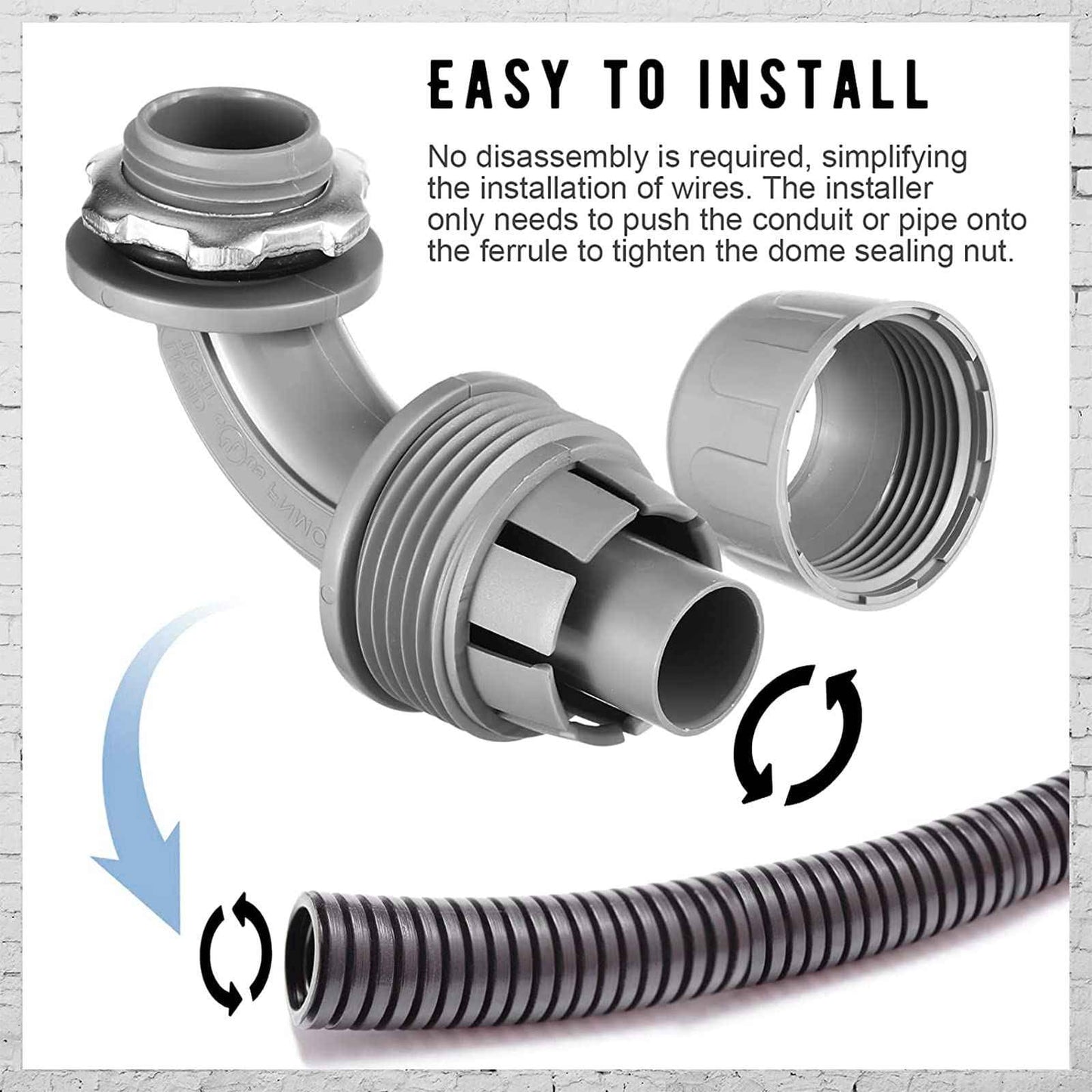 Liquid Tight Connector Flexible Non Metallic Electrical Conduit Connector Fitting 90 Degree Electrical PVC Conduit Fittings for Home Kitchen Bathroom Tube Tool Supplies (100 Pieces, 1/2 Inch)