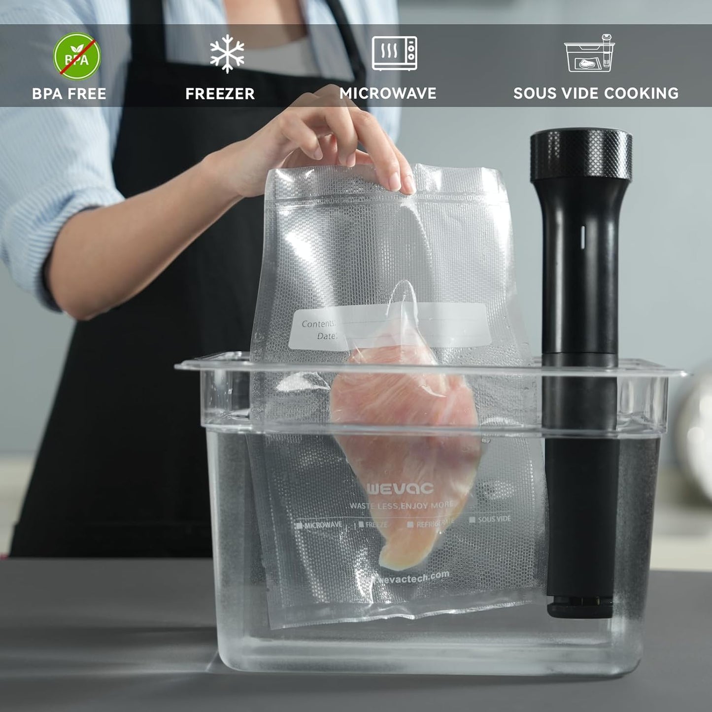 Wevac Vacuum Sealer Bags - 8" x 12" Heavy Duty Food Storage | 200 Count with Liquid Block & Bone Guard