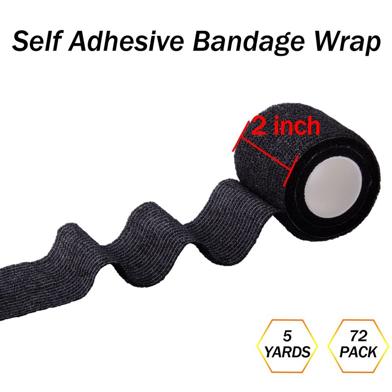 BQTQ 72 Rolls Self Adhesive Bandage 2 Inch Self Adherent Wrap Black Tape Self Stick Bandages Stretch for Wrist Ankle Swelling Sprains